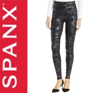NEW SPANX Faux Leather Camo Leggings Sz Small NWOT